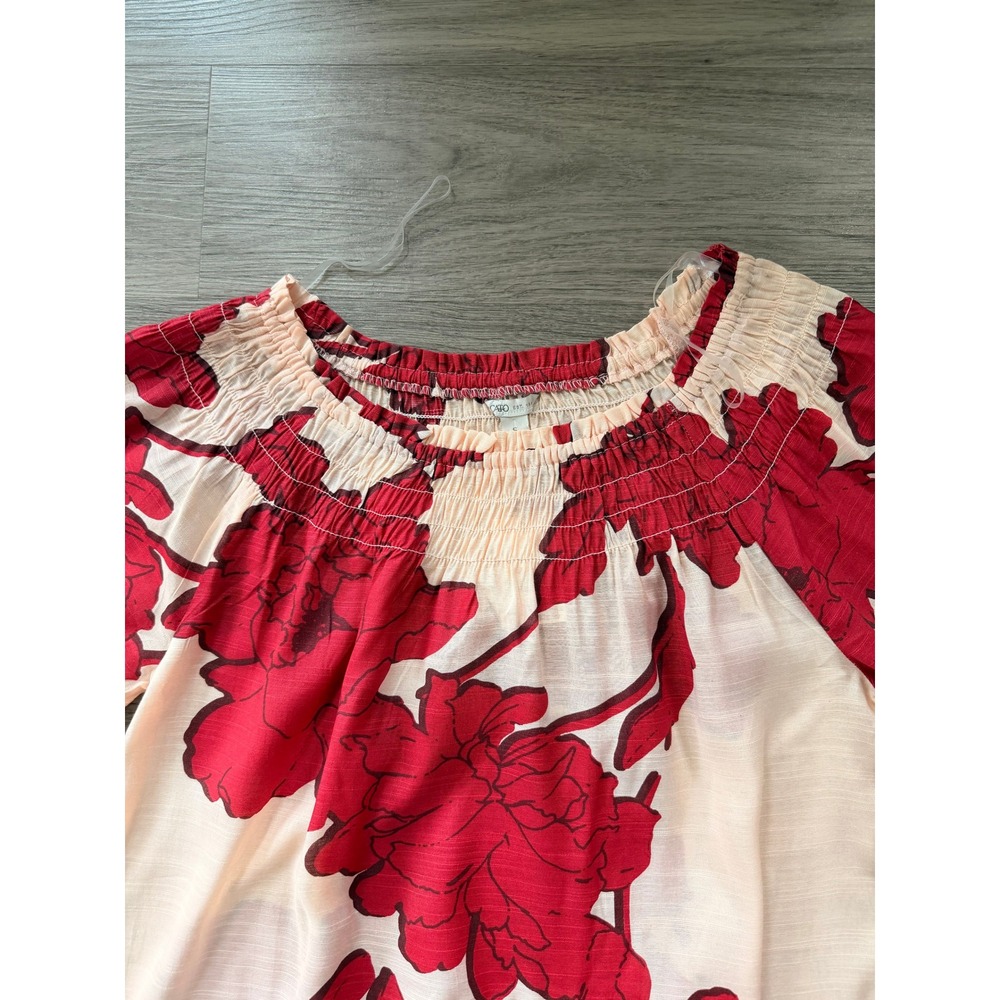 Cato Red Floral Cream Off The Shoulder 3/4 Sleeve Peasant Top Sm Boho Feminine - Picture 5 of 10